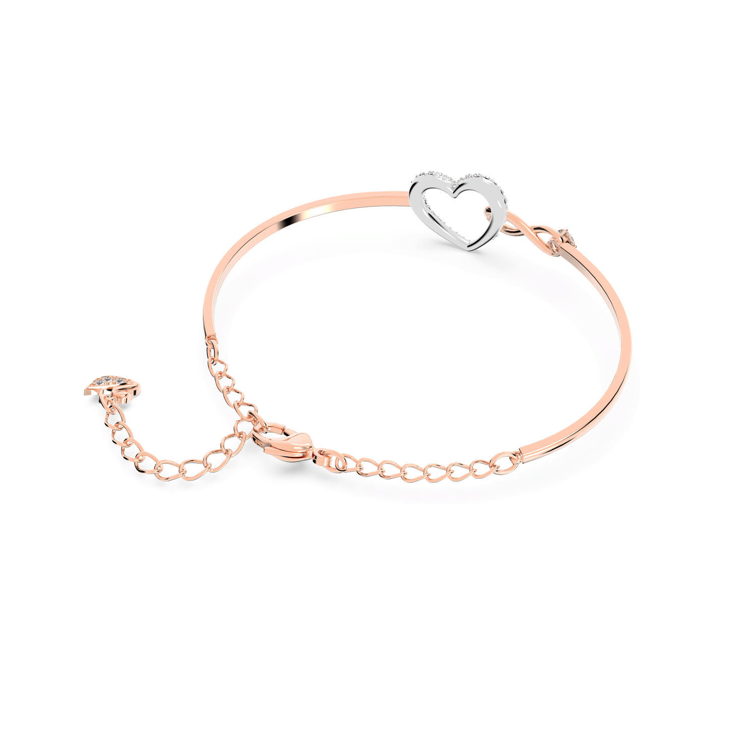 Hyperbola bangle, Infinity and heart, White, Mixed metal finish 5518869