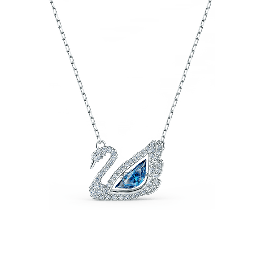 Swan necklace, Dancing swan, Blue, Rhodium plated 5533397