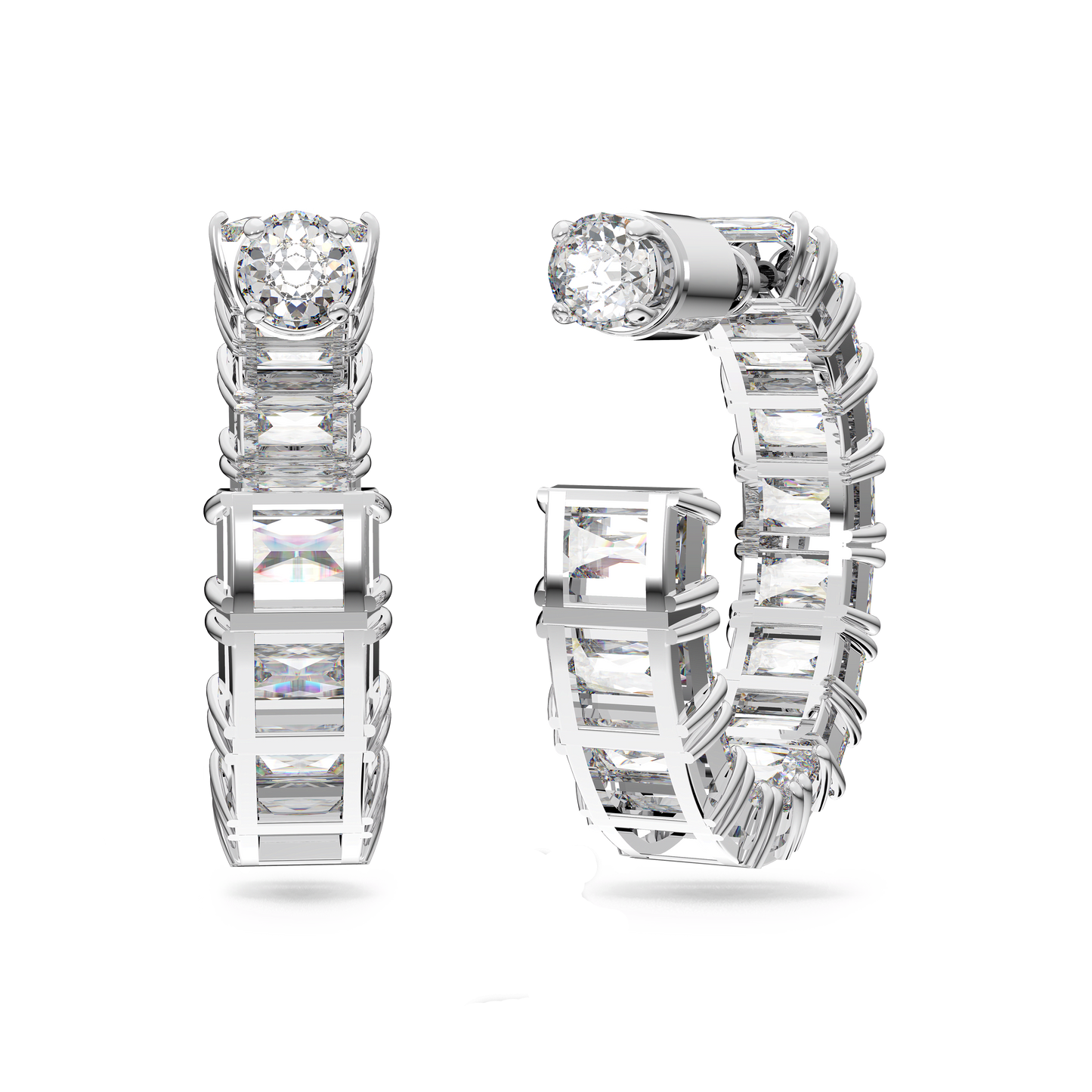 Matrix hoop earrings, Octagon cut, White, Rhodium plated 5612673