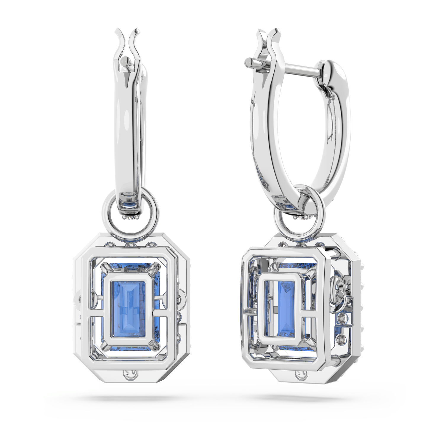 Una drop earrings, Octagon cut, Blue, Rhodium plated 5619500