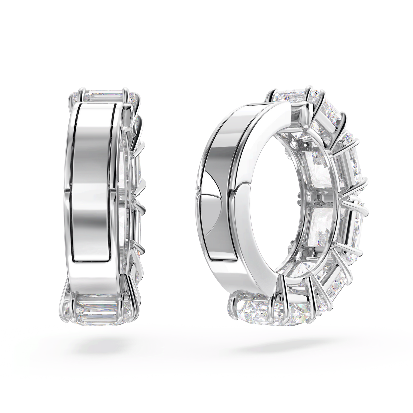 Matrix clip earrings, Square cut, White, Rhodium plated 5654557