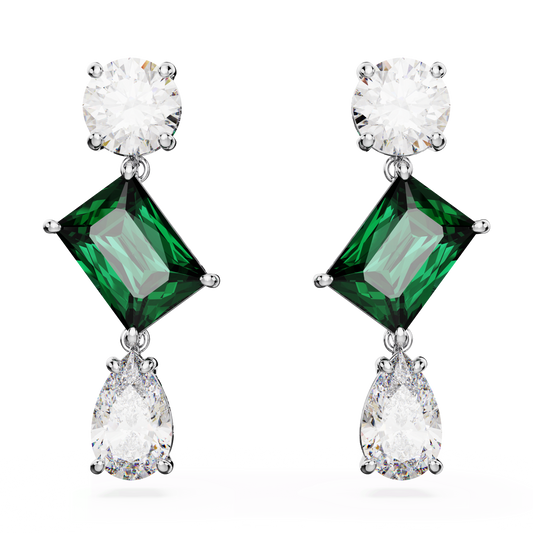 Mesmera drop earrings, Mixed cuts, Green, Rhodium plated 5665878