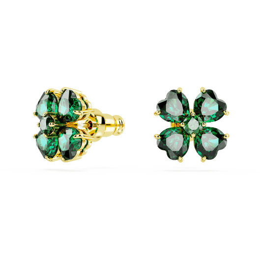 Idyllia stud earrings, Clover, Green, Gold-tone plated 5666236