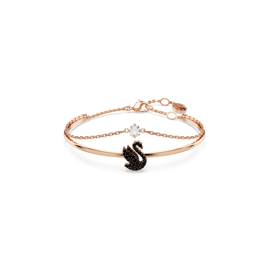 Swan bangle, Swan, Black, Rose gold-tone plated 5678048