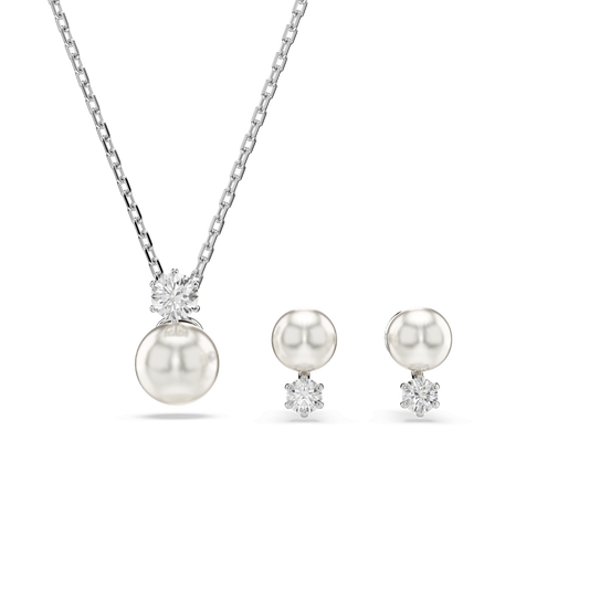 Matrix set, Crystal pearl, Round cut, White, Rhodium plated 5689624