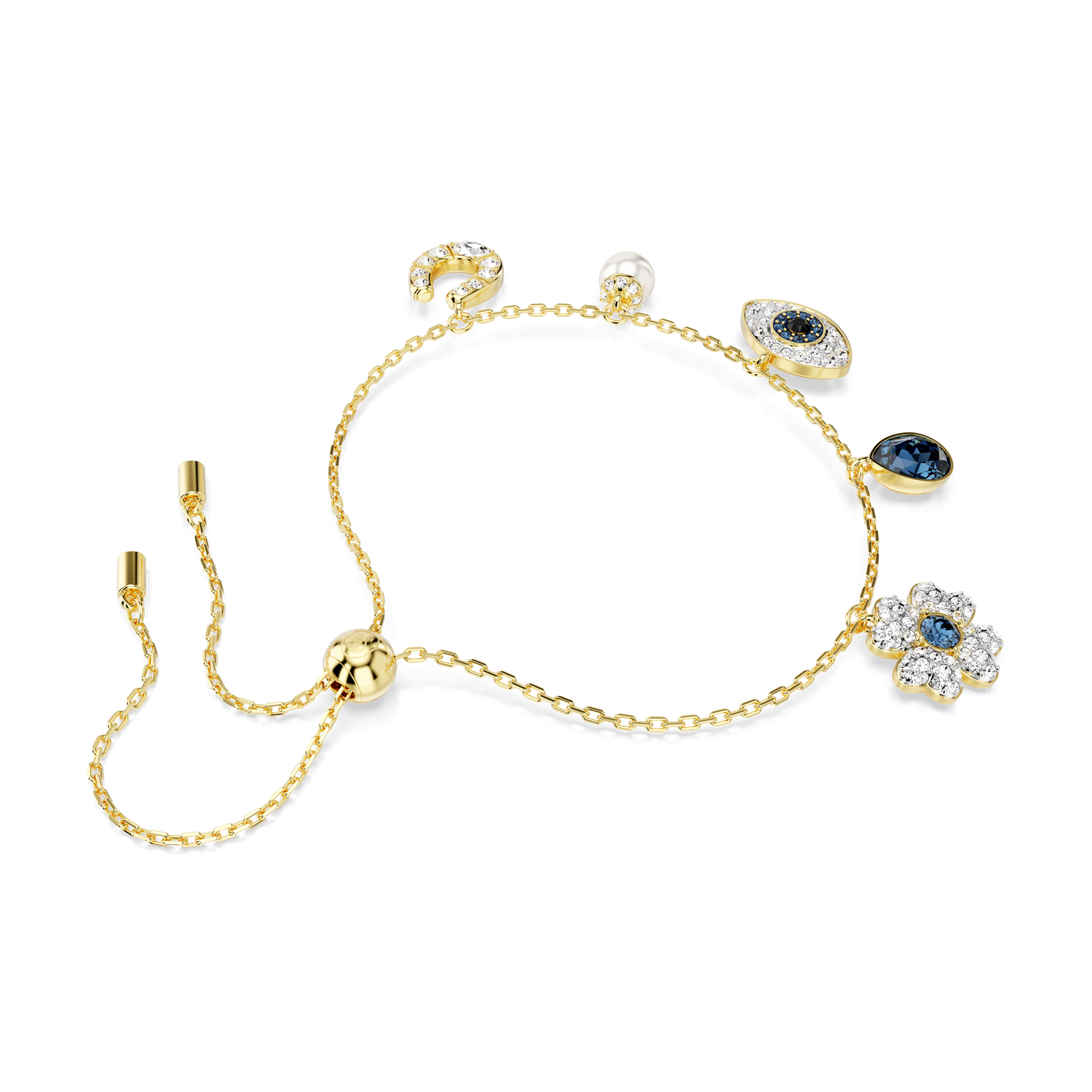 Symbolica bracelet, Crystal pearl, Clover, evil eye and horseshoe, Blue, Gold-tone plated 5692162