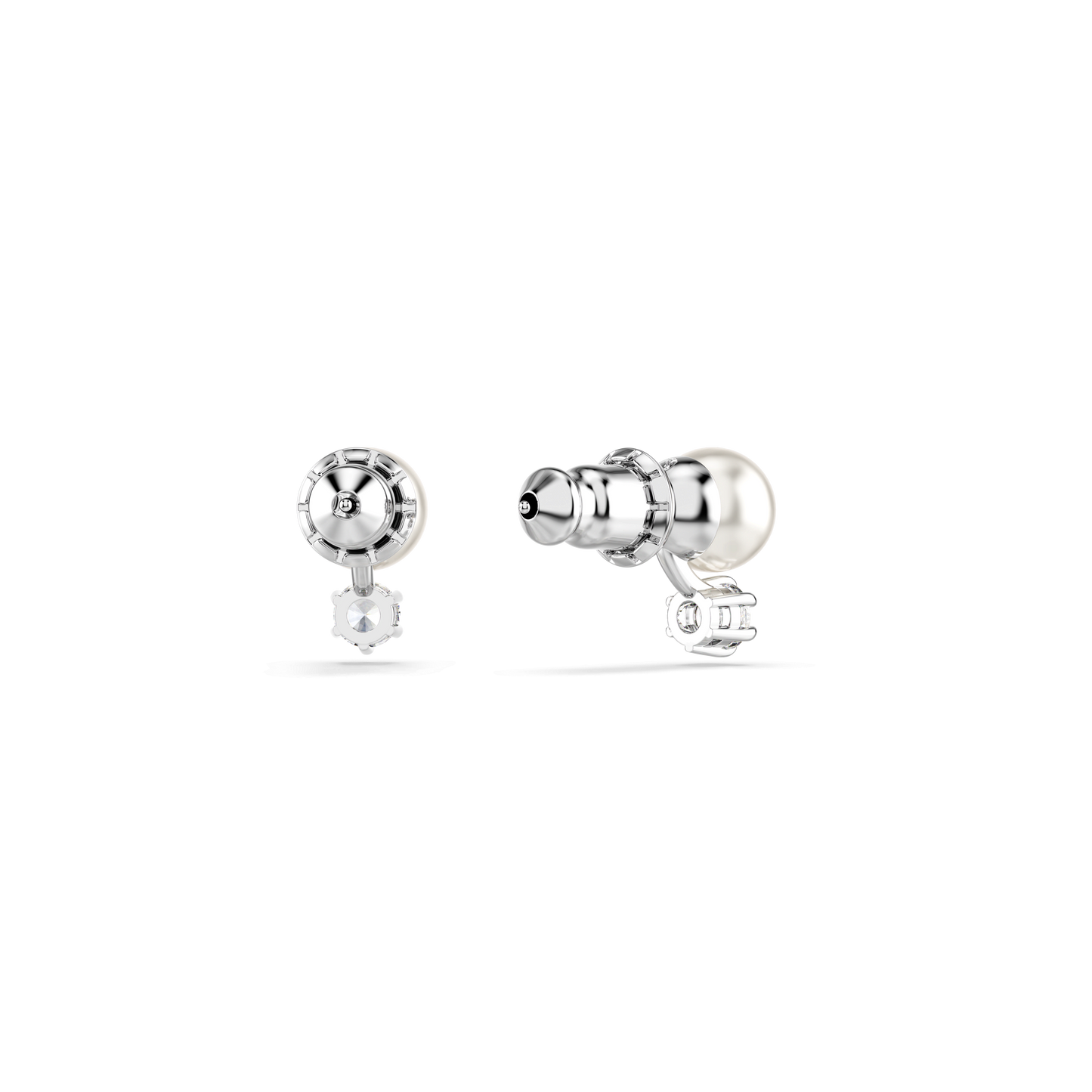 Matrix stud earrings, Crystal pearl, Round cut, White, Rhodium plated 5694225