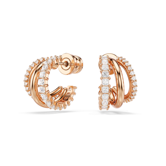 Hyperbola hoop earrings, Mixed cuts, Mini, White, Rose gold-tone plated 5698702