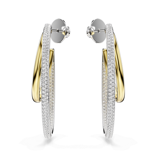 Hyperbola hoop earrings, Round cut, Medium, White, Mixed metal finish 5702400
