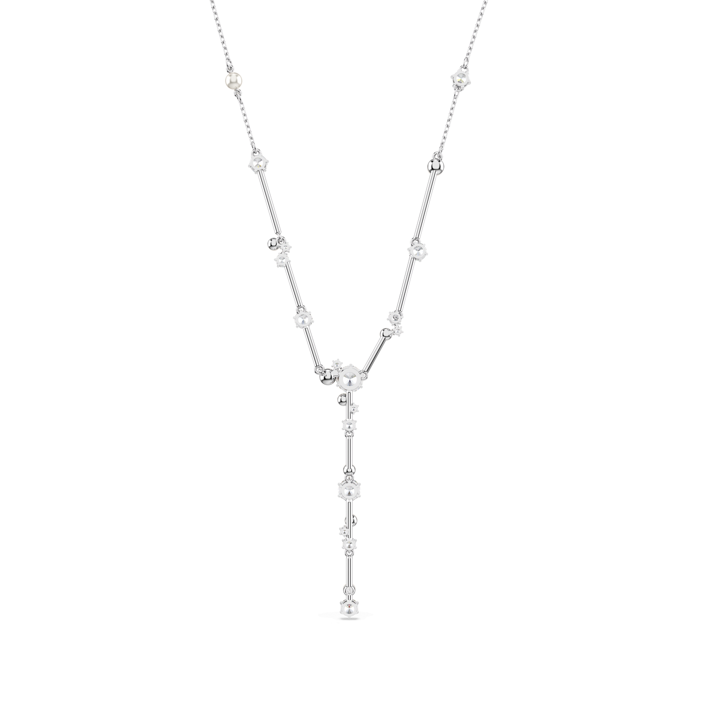 Constella Y necklace, Crystal pearl, Round cuts, White, Rhodium plated 5711830