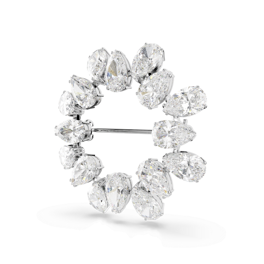 Matrix brooch, Pear cut, White, Rhodium plated 5714646