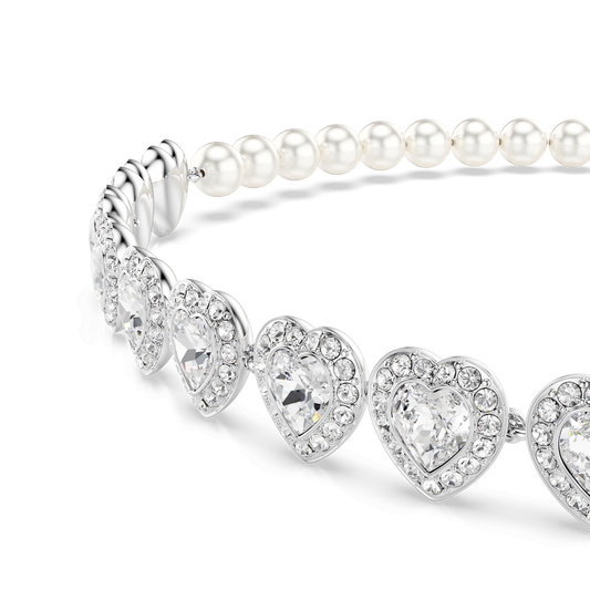Ariana Grande x Swarovski choker, Mixed cuts, Crystal pearl, Heart, White, Rhodium plated 5720861