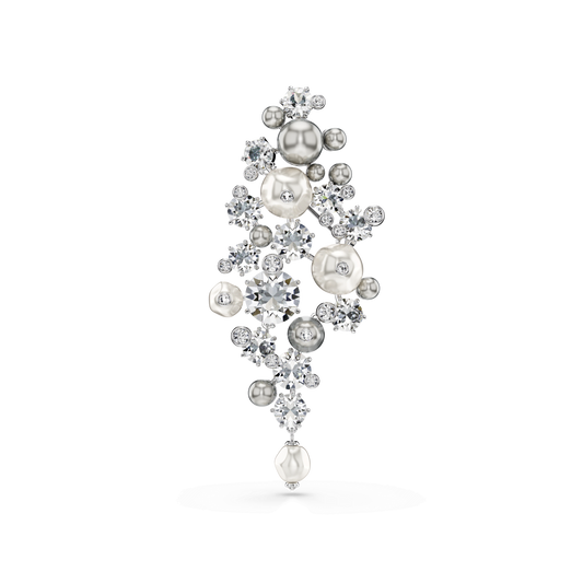 Constella brooch, Crystal pearl, Round cut, White, Rhodium plated 5722516