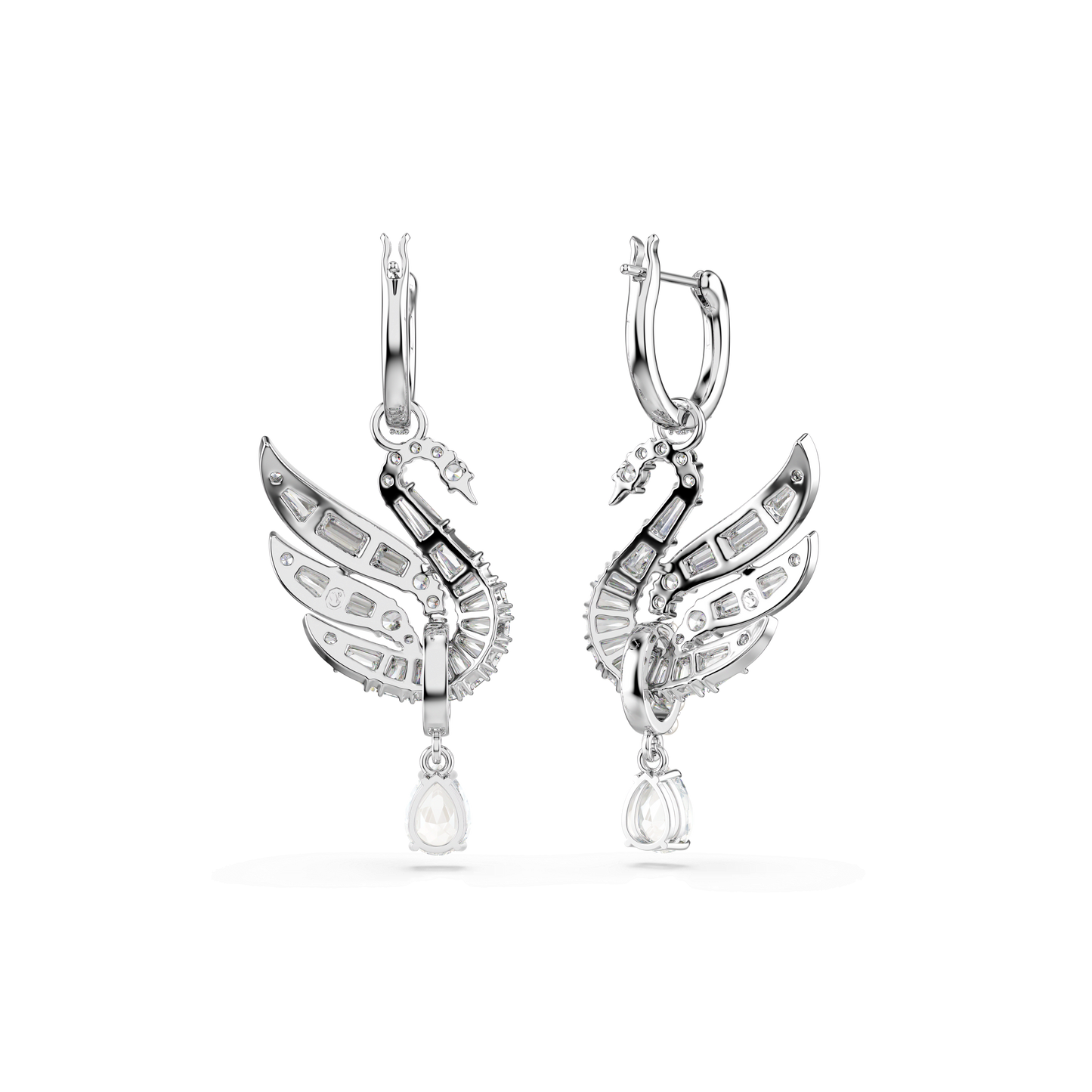 Swan earrings, Swan, White, Rhodium plated 5723388