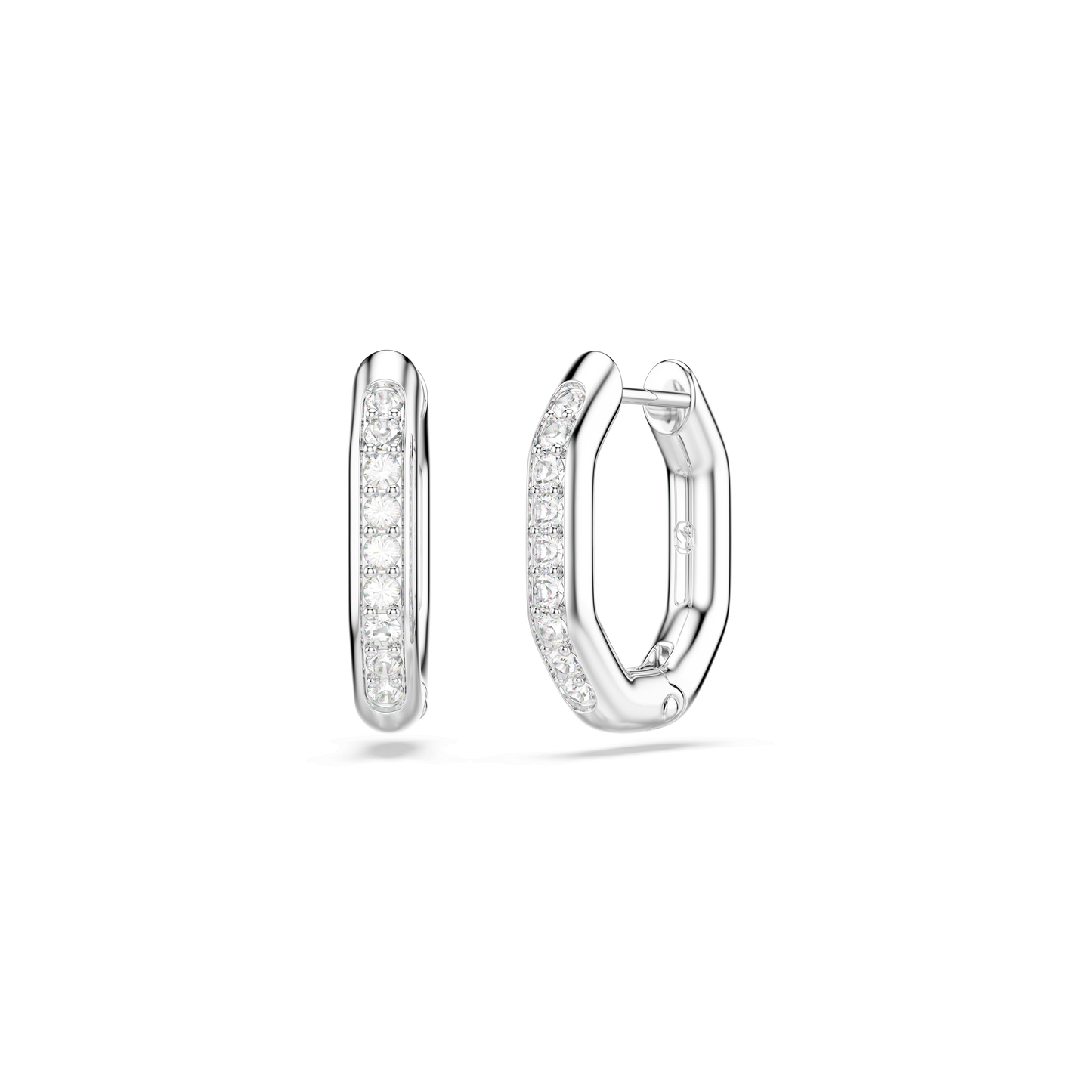 Dextera hoop earrings, Octagon shape, Round cut, Small, White, Rhodium plated 5724585