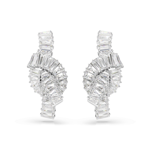 Matrix earrings, Baguette cut, Knot, White, Rhodium plated 5727040