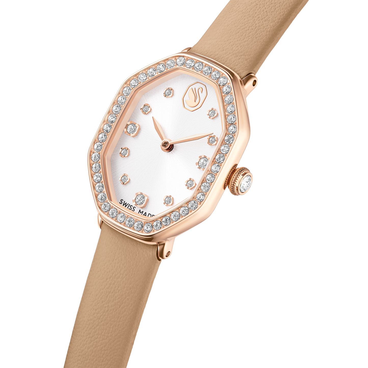 Dextera octagon watch, Swiss Made, Leather strap, Brown, Rose gold-tone finish 5730184