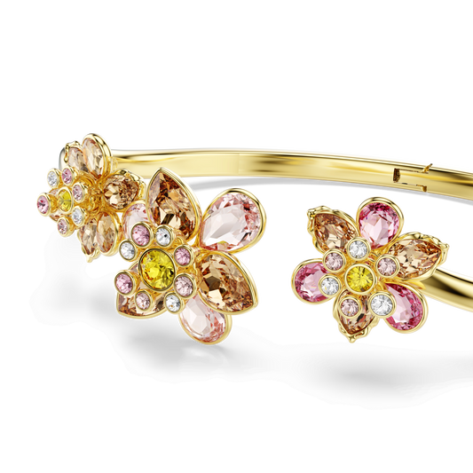 Idyllia bangle, Mixed cuts, Flower, Multicolored, Gold-tone plated 5732387