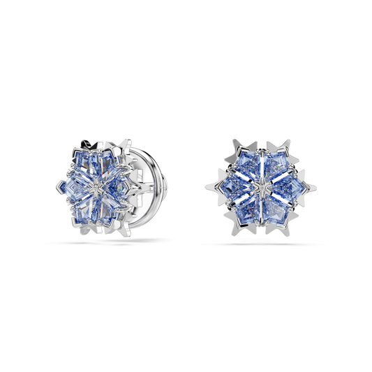Magic stud earrings, Snowflake, Blue, Rhodium plated 5734242