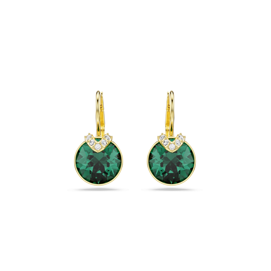 Bella V drop earrings, Round cut, Green, Gold-tone plated 5735389