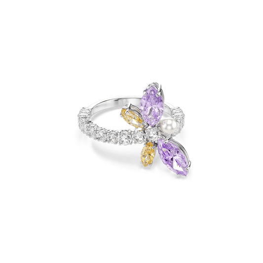 Ariana Grande x Swarovski motif ring, Mixed cuts, Dragonfly, Multicolored, Rhodium plated 5737366