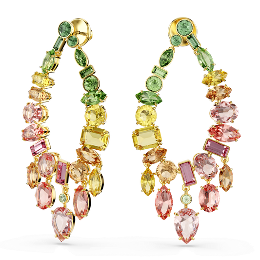 Gema drop earrings, Mixed cuts, Chandelier, Multicolored, Gold-tone plated 5737445