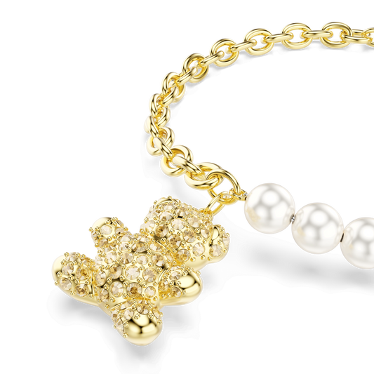 Idyllia bracelet, Crystal pearl, Round cut, Teddy, Gold tone, 18K gold finish