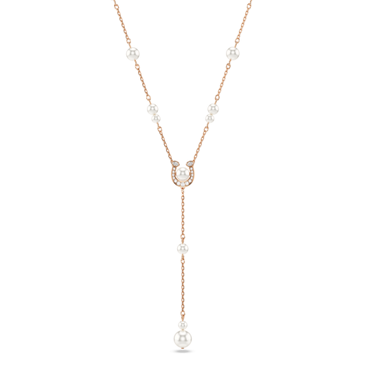 Symbolica Y necklace, Crystal pearl, Pavé, Horse shoe, White, Rose gold-tone plated 5741463