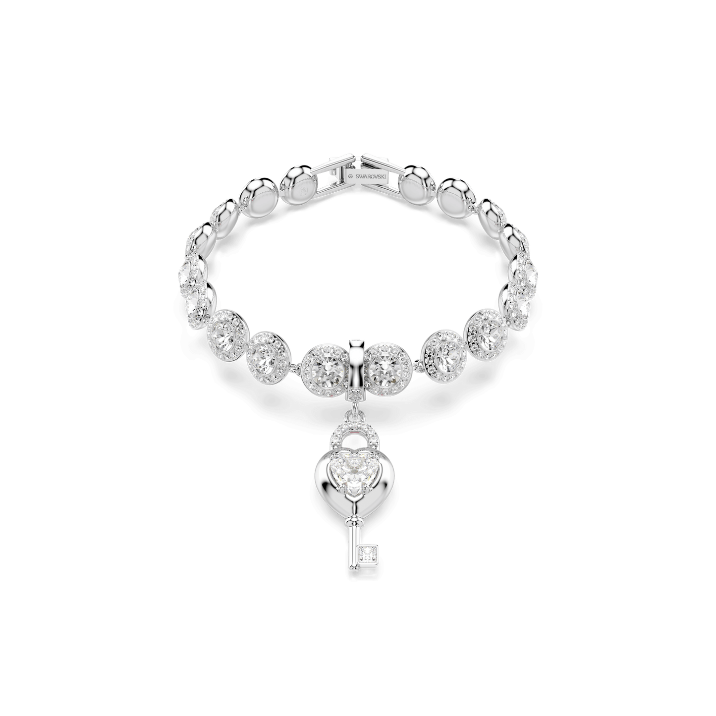 Idyllia charm, Mixed cuts, Heart with key, White, Rhodium plated 5742957
