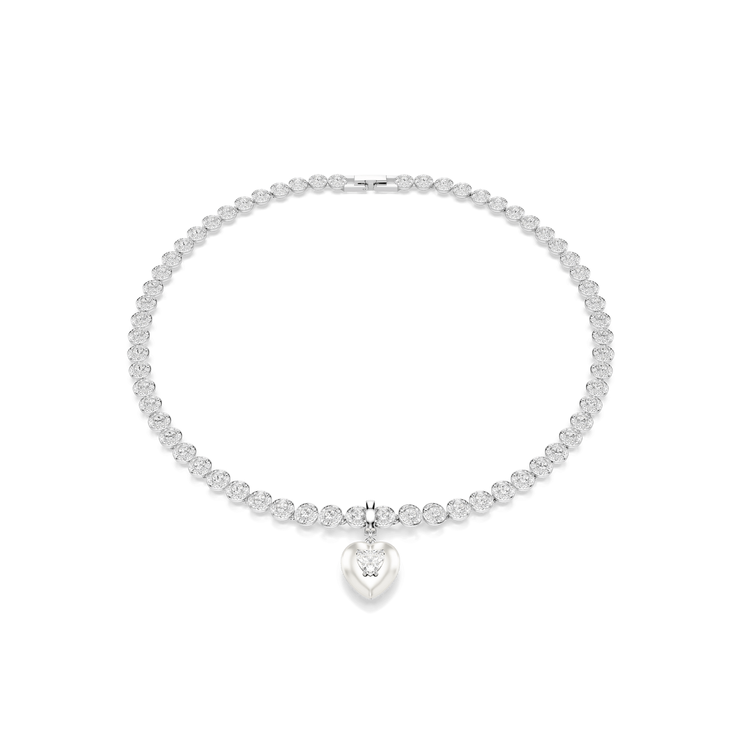 Idyllia charm, Mixed cuts, Pearl-colored coating, Heart, White, Rhodium plated 5742960