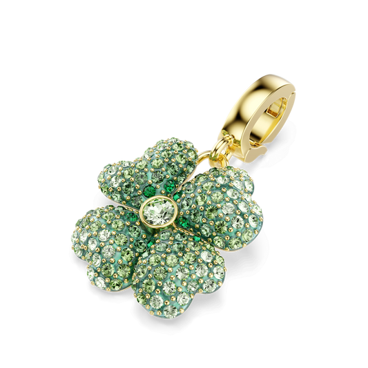 Idyllia charm, Clover, Green, 18K gold finish