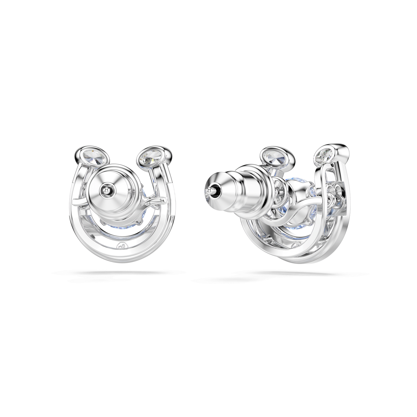 Symbolica stud earrings, Round cut, Pavé, Horse shoe, Blue, Rhodium plated 5746563