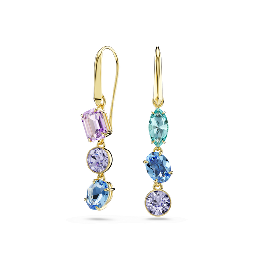 Gema drop earrings, Asymmetrical design, Mixed cuts, Multicolored, Gold-tone plated 5747917