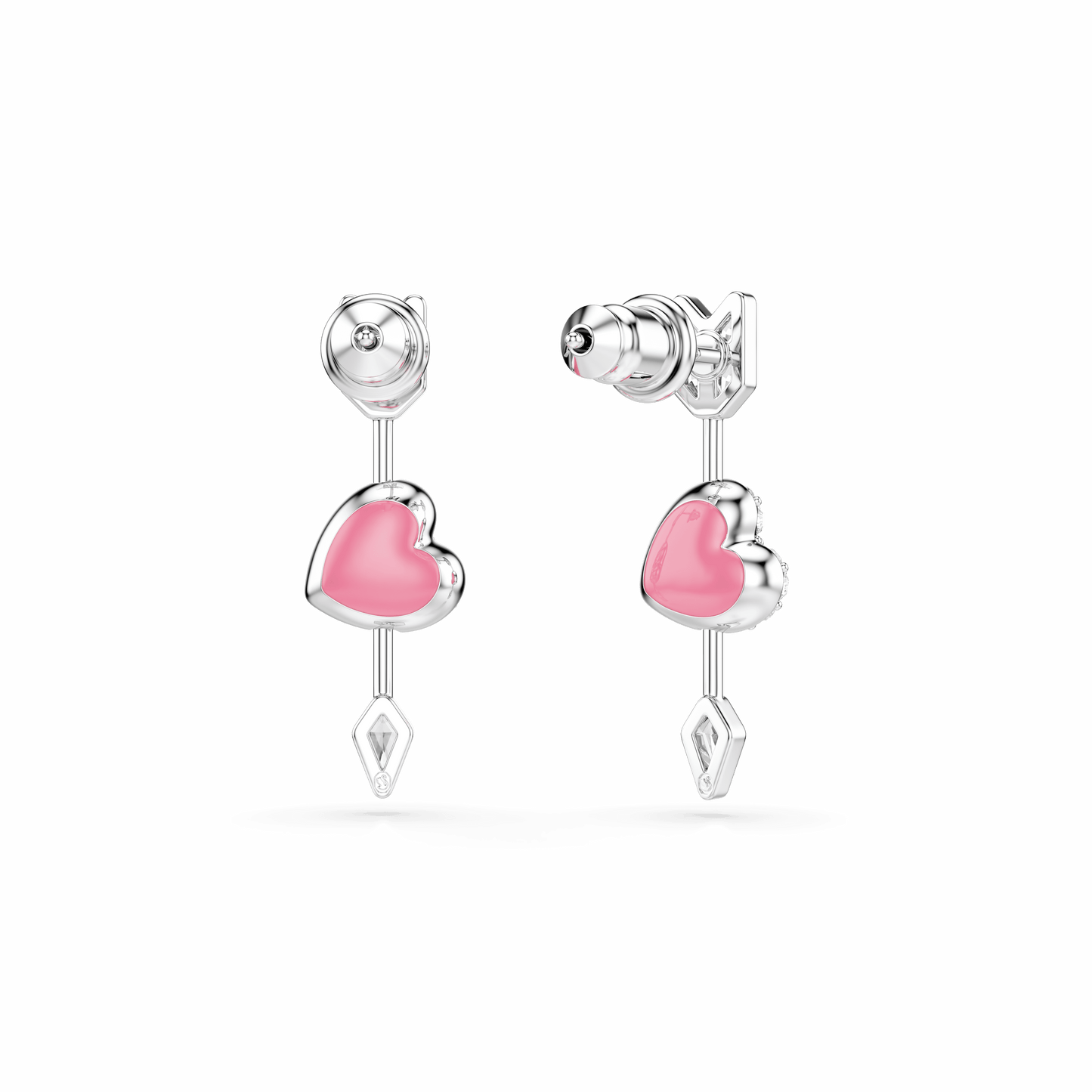 Idyllia drop earrings, Mixed cuts, Heart with arrow, White, Rhodium plated 5749602