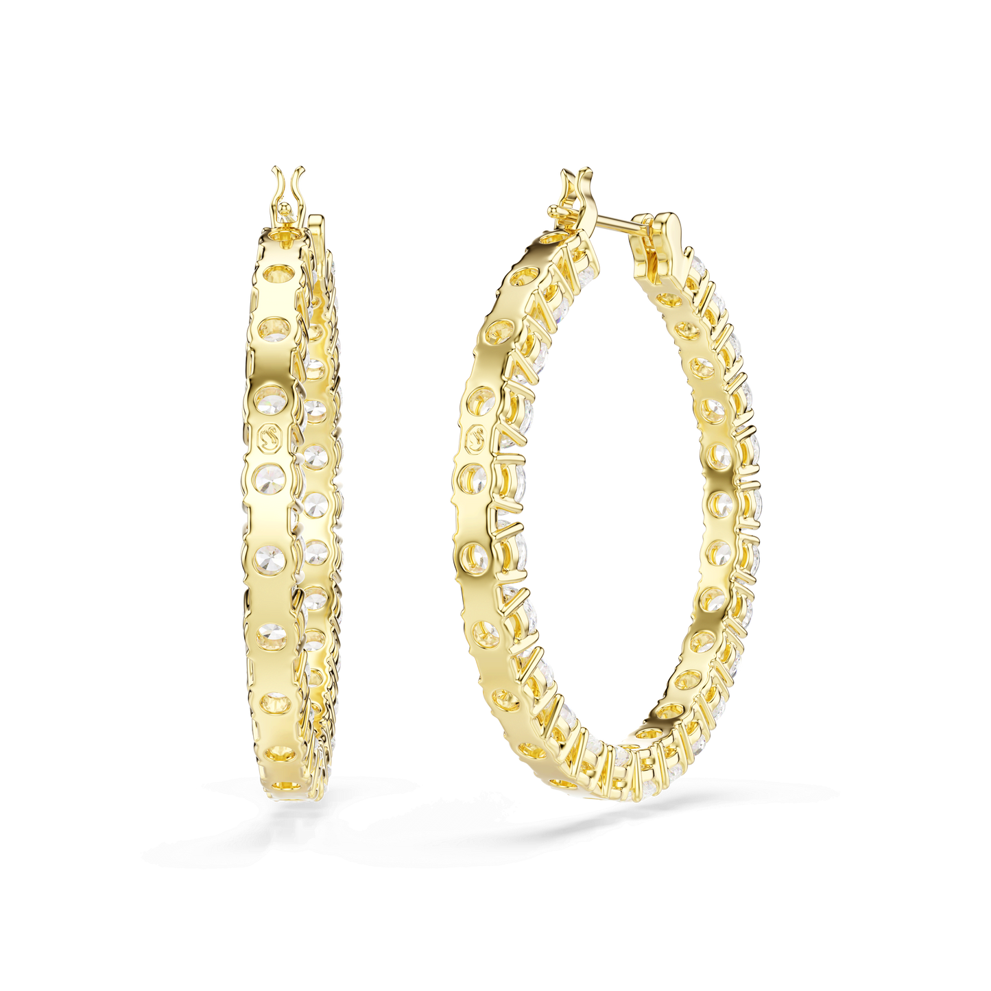 Matrix hoop earrings, Round cut, White, Gold-tone plated 5750620