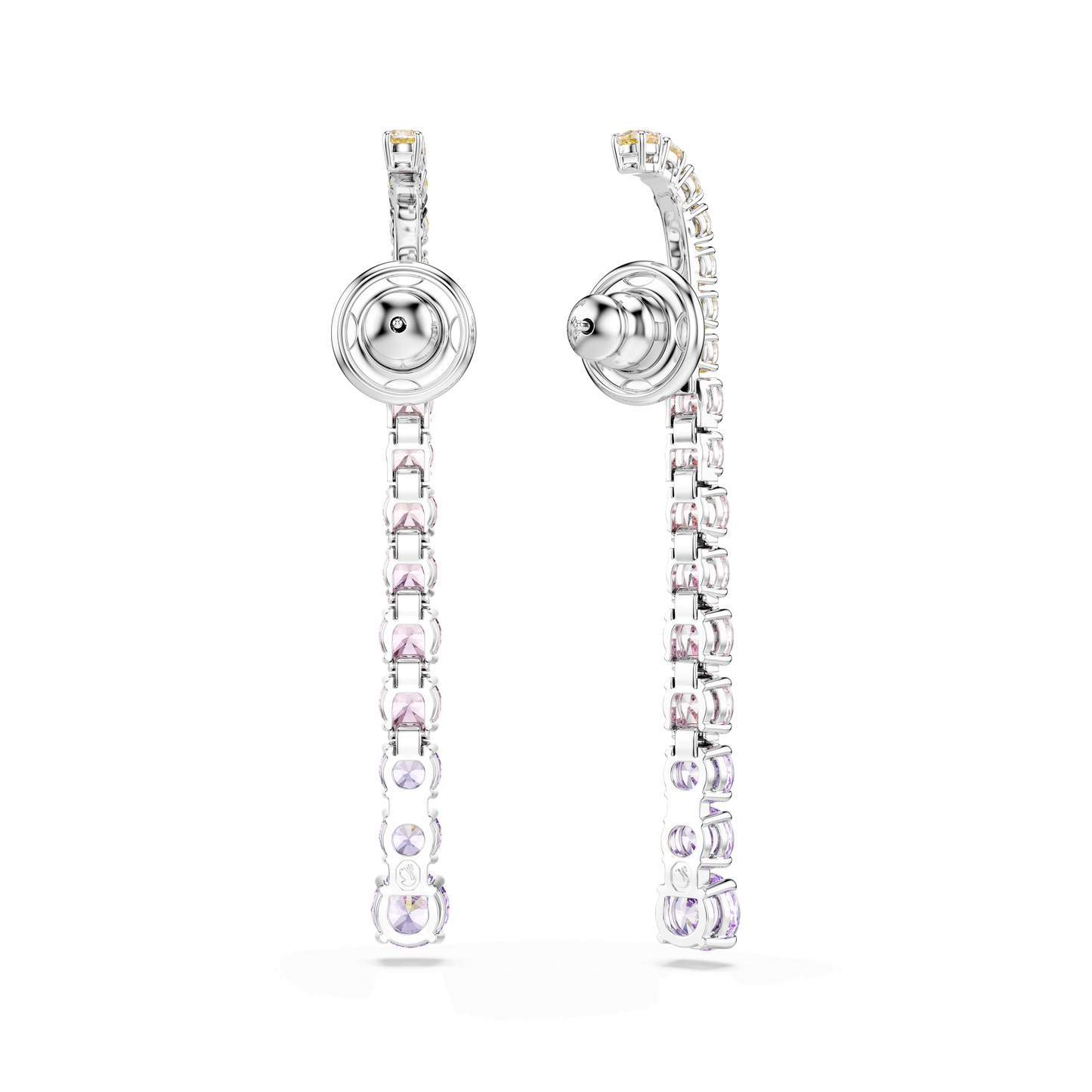 Matrix drop earrings, Gradient of round cuts, Multicolored, Rhodium plated 5751195