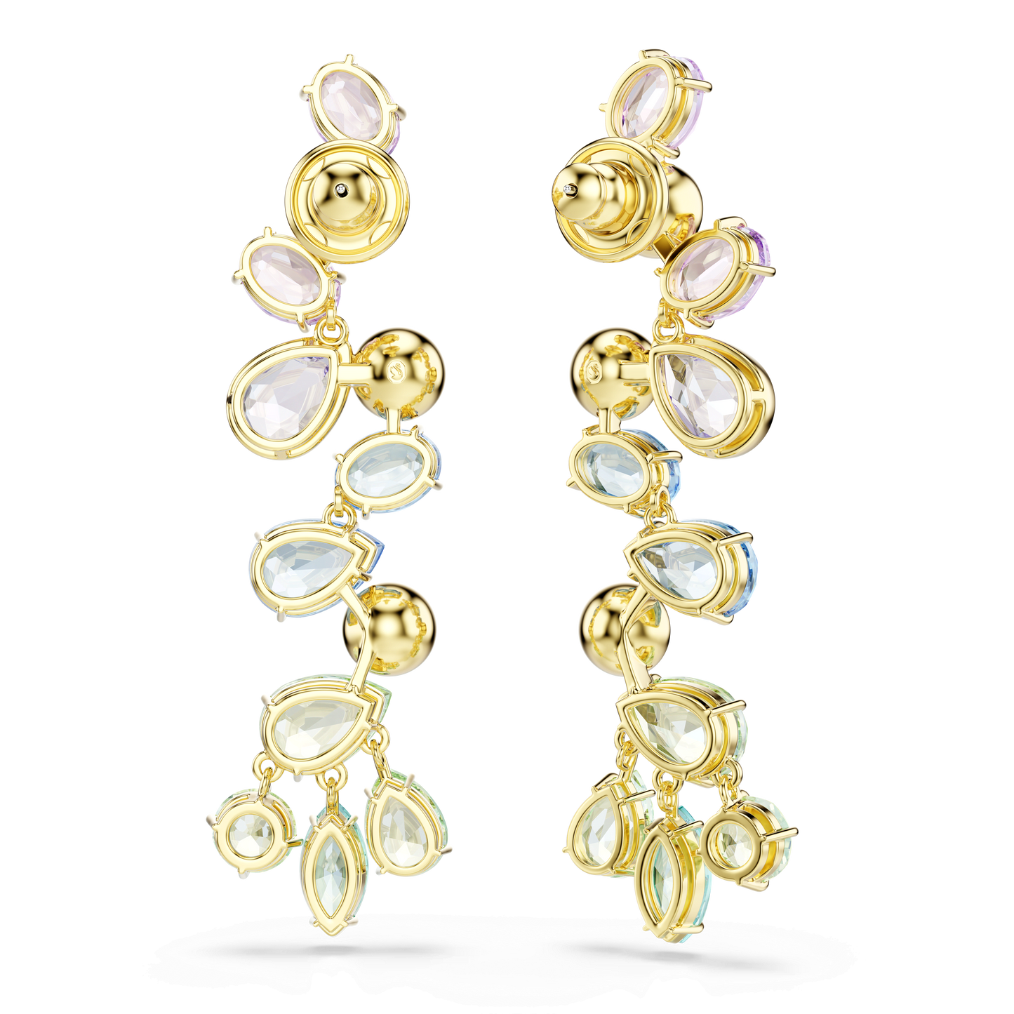 Gema drop earrings, Mixed cuts, Chandelier, Long, Multicolored, Gold-tone plated 5751294