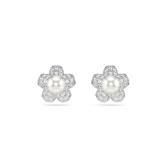 Ariana Grande x Swarovski stud earrings, Round cut, Flower, White, Rhodium plated 5756098