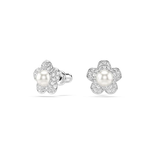 Ariana Grande x Swarovski stud earrings, Round cut, Flower, White, Rhodium plated 5756098