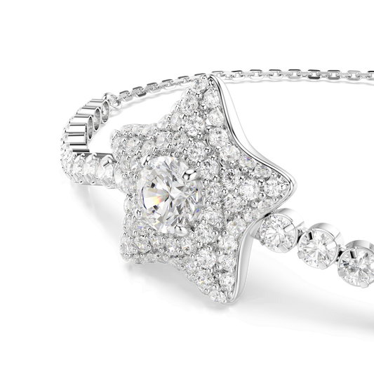Sublima bracelet, Round cut, Star, White, Rhodium plated