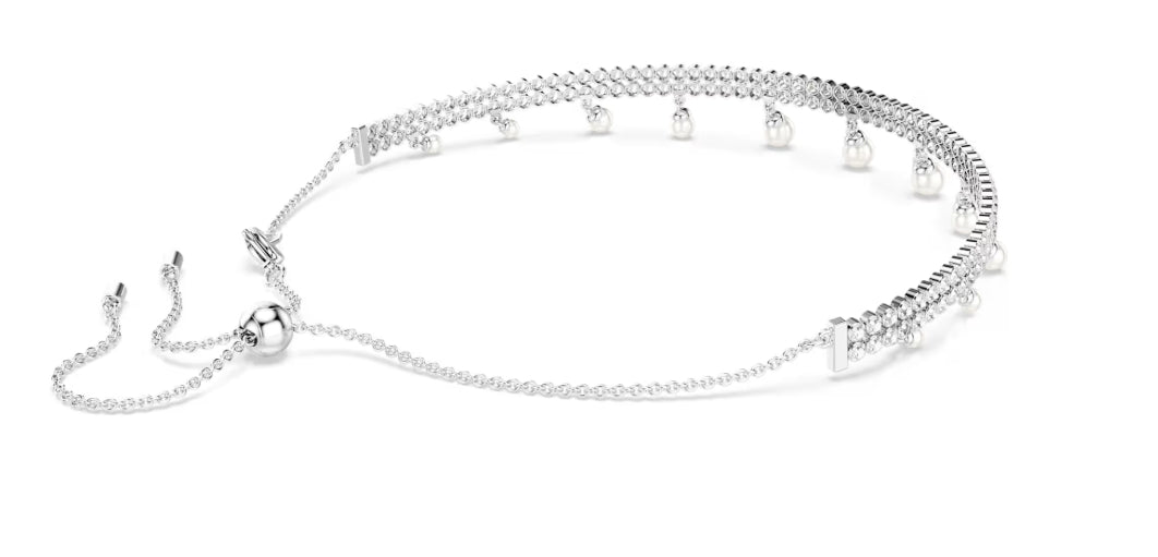 Ariana Grande x Swarovski choker Crystal pearl, Round cut, White, Rhodium plated