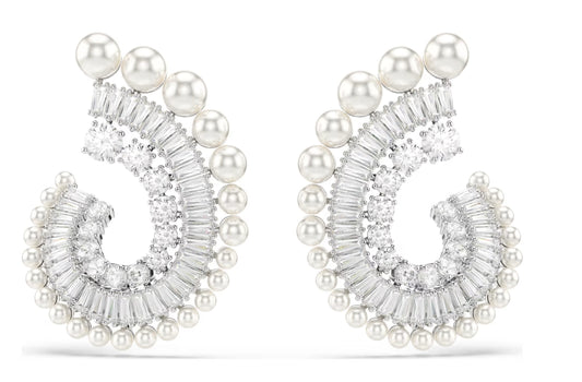 Ariana Grande x Swarovski drop earrings Crystal Pearl, Mixed cuts, White, Rhodium plated