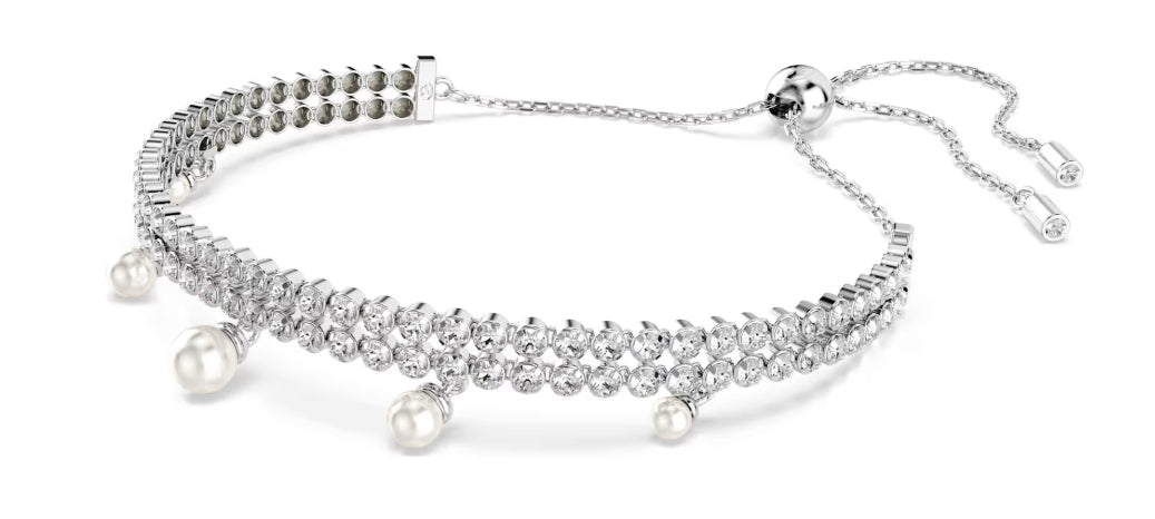 Ariana Grande x Swarovski bracelet Crystal pearl, Round cut, White, Rhodium plated