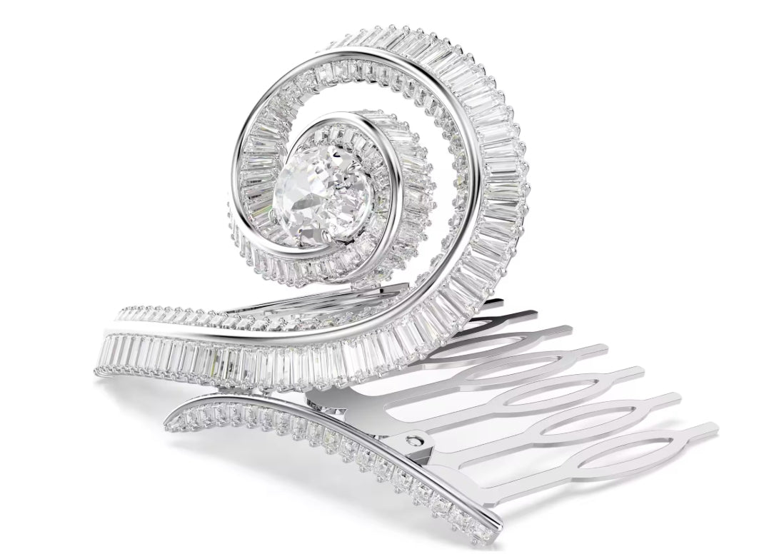 Ariana Grande x Swarovski hair clip Crystal pearl, Baguette cut, White, Rhodium plated