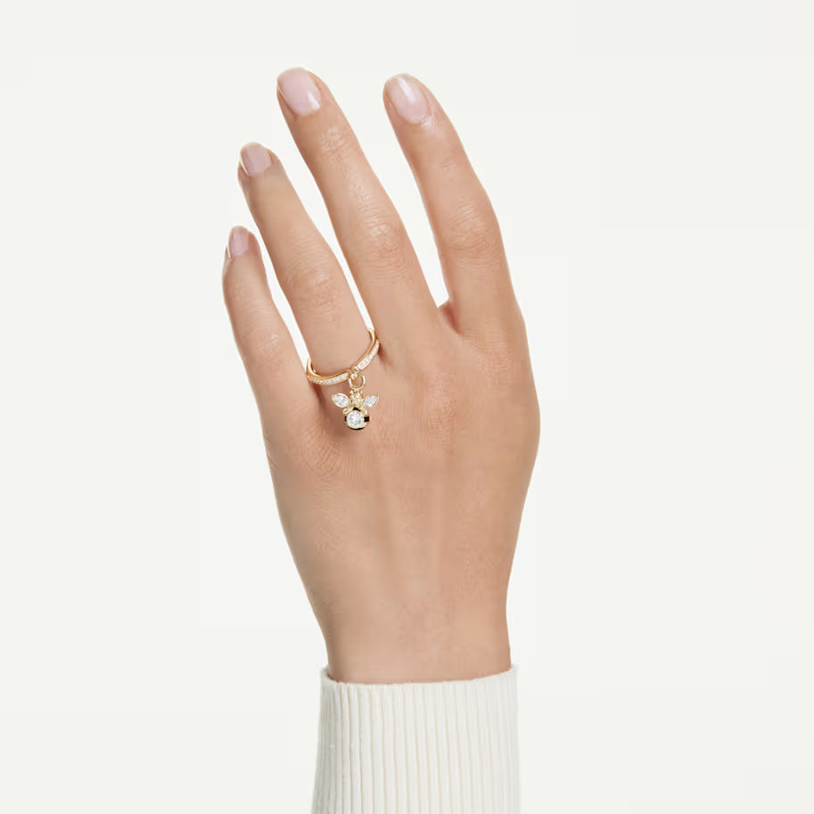 Idyllia motif ring, Mixed cuts, Bee, Multicolored, Gold-tone plated