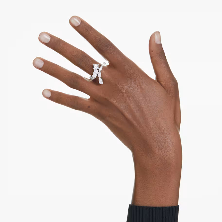 Matrix ring, Mixed cuts, White, Rhodium plated