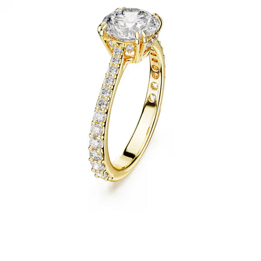 Stilla cocktail ring, Round cut, Pavé, White, Gold-tone plated