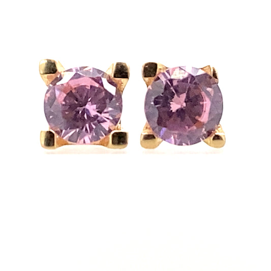 Light Pink CZ 14 K Gold Pushback Earring