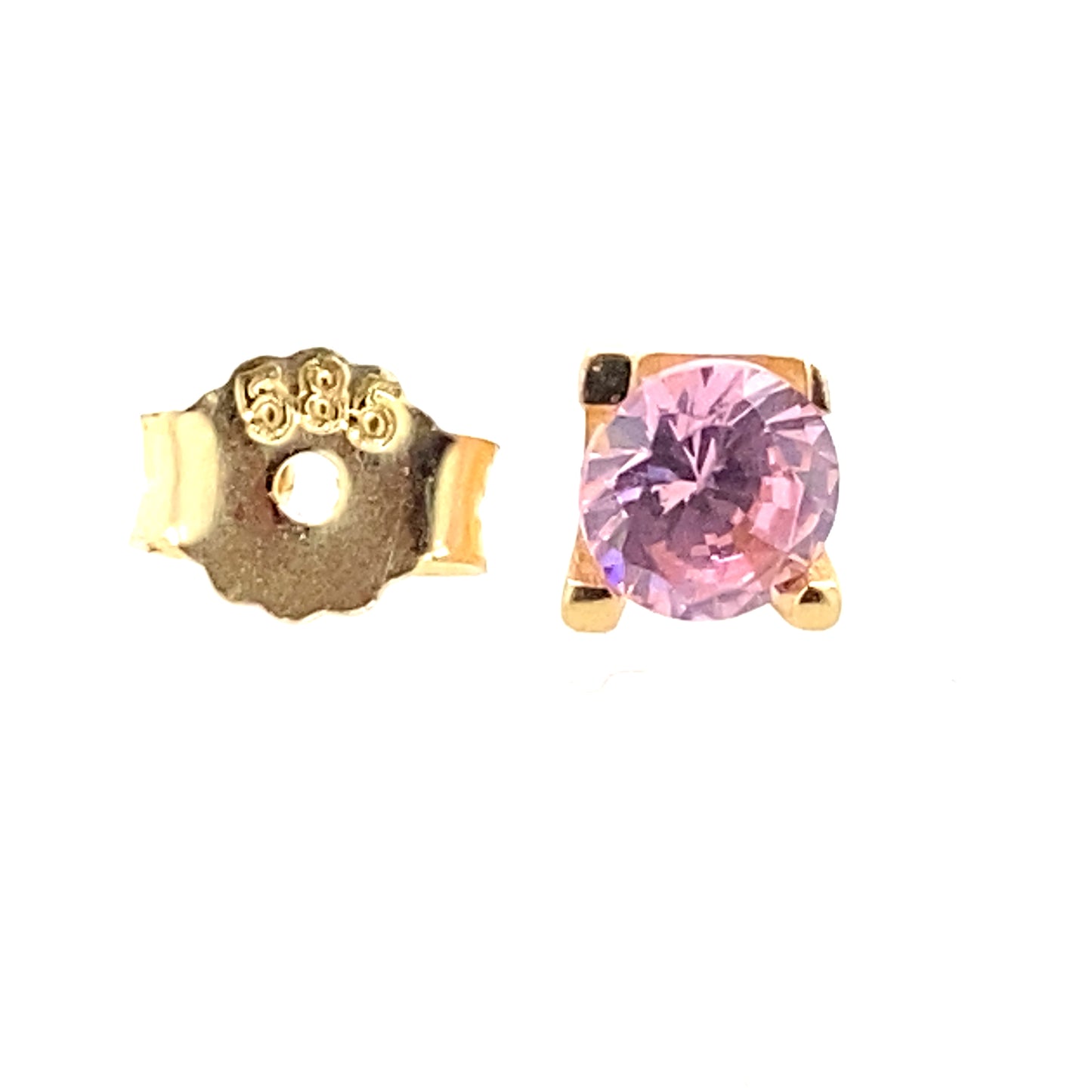 Light Pink CZ 14 K Gold Pushback Earring