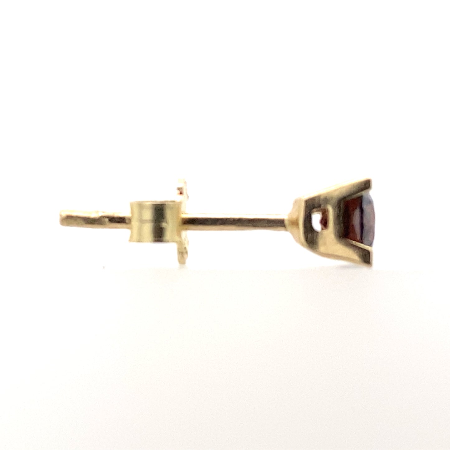 Ruby colored 14Kt yellow gold Cubic Zirconia earrings side view